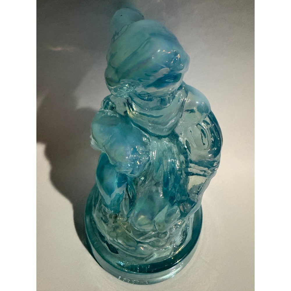 Summit Art Glass Little Women Series Iridescent Aqua Blue Carnival Bell 1984